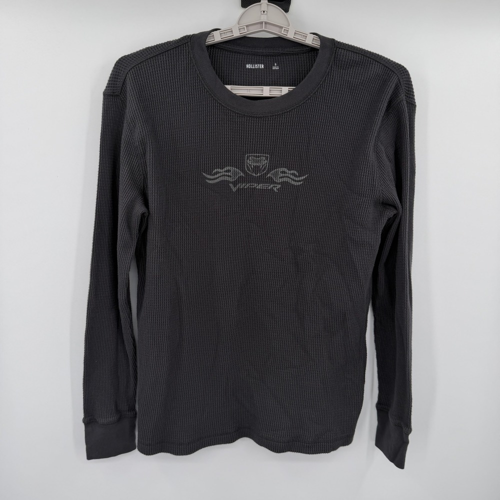 Hollister Mens Small Gray Waffle Knit Thermal Long Sleeve Dodge Viper Graphic